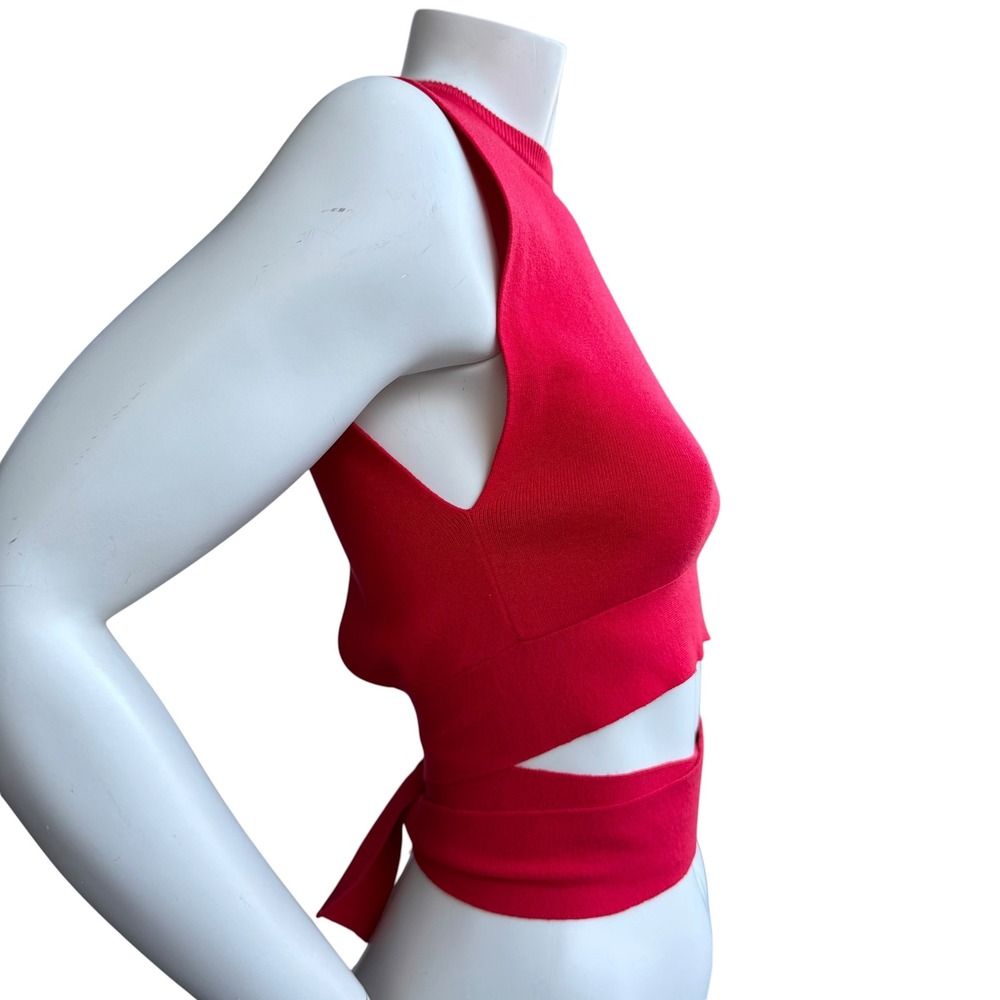 Oak + Fort Knit Wrap Crop Top Red Open Back Minimalist Balletcore Clean Girl S - Picture 4 of 11